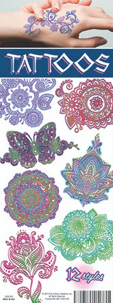 Color Henna Temporary Tattoos Set of 12